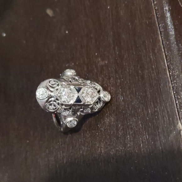 Old European cut Diamond Ring 18kt white gold north south Design - Picture 4 of 16